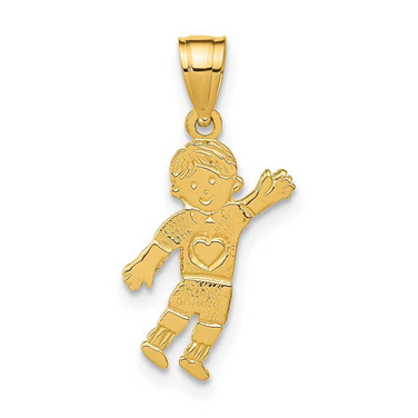 Image of 14K Yellow Gold Boy Waving with Heart on Pocket Pendant