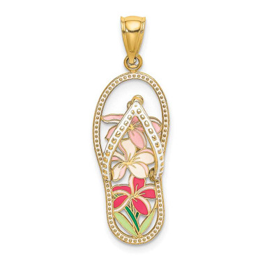Image of 14K Yellow Gold Multi Color Enamel Flower Flip-Flop Pendant