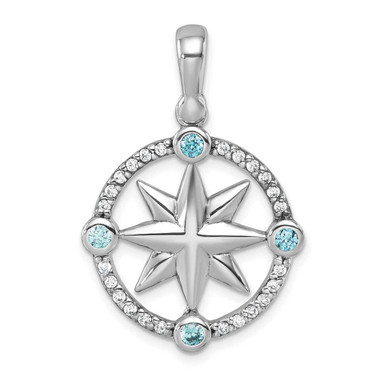 Image of Sterling Silver Rhodium-Plated Polished CZ Compass Pendant