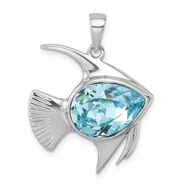Image of Sterling Silver Rhodium-plated Polished Crystal Angel Fish Pendant PLP-463