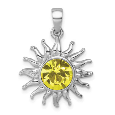 Image of Sterling Silver Rhodium-Plated Polished Yellow Crystal Sun Pendant
