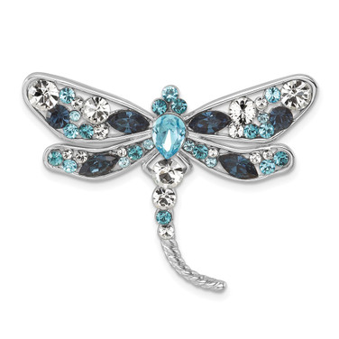 Sterling Silver Rhodium-plated Polished Crystal Inlay Dragonfly Pendant