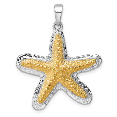 Image of Sterling Silver Rhodium-plated Polished Gold-tone Star Fish Pendant