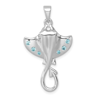 Sterling Silver Rhodium-plated Polished CZ Sting Ray Pendant