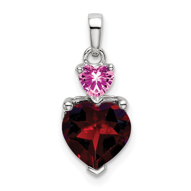 14k White Gold Heart Garnet and Lab-Created Pink Sapphire Pendant