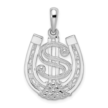 De-Ani Sterling Silver Rhodium-Plated Polished Dollar Sign In Horse Shoe Pendant