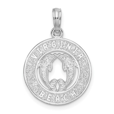 De-Ani Sterling Silver Rhodium-Plated Virginia Beach with Dolphins Circle Pendant