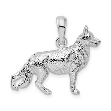 Image of De-Ani Sterling Silver Rhodium-Plated Textured 3D German Shepherd Pendant