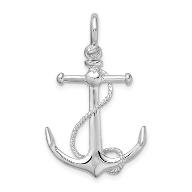 Image of De-Ani Sterling Silver Rhodium-Plated Polished 3D Anchor with Rope Pendant