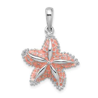 De-Ani Sterling Silver Rhodium-Plated Polished Enameled Starfish Pendant