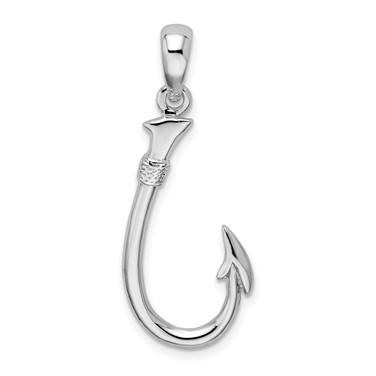 De-Ani Sterling Silver Rhodium-Plated Polished 3D Fish Hook Pendant QC9880
