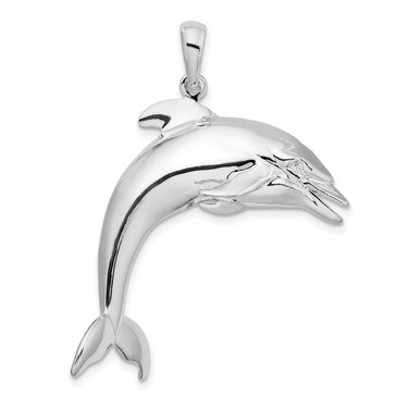 De-Ani Sterling Silver Rhodium-Plated Polished 3D Jumping Dolphin Pendant