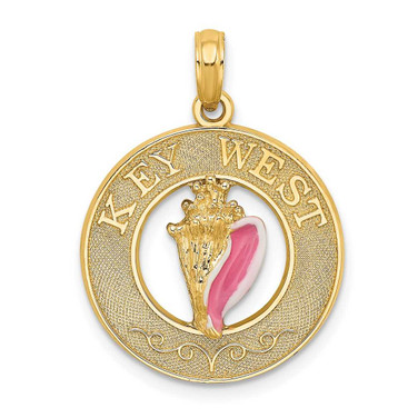 Image of 14K Yellow Gold Enamel Conch Shell w/ KEY WEST Circle Pendant