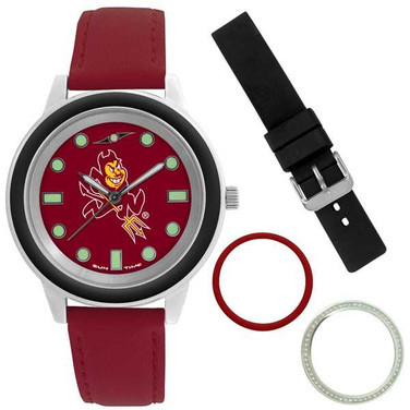Image of Arizona State Sun Devils Colors Watch Gift Set - Stainless Steel Case with Interchangeable Bezels