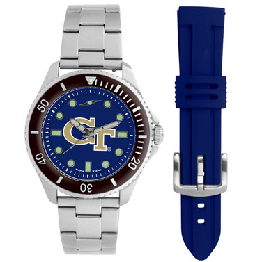 Georgia Tech Yellow Jackets Men's Contender Watch Gift Set - Stainless Steel Case with 2 Bands