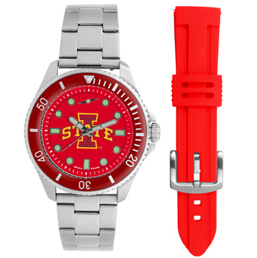 Iowa State Cyclones Men's Contender Watch Gift Set - Stainless Steel Case with 2 Bands