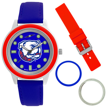 Louisiana Tech Bulldogs Colors Watch Gift Set - Stainless Steel Case with Interchangeable Bezels