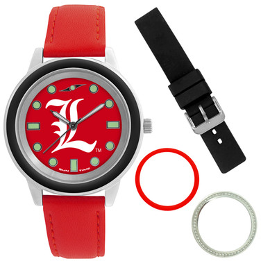Louisville Cardinals Colors Watch Gift Set - Stainless Steel Case with Interchangeable Bezels