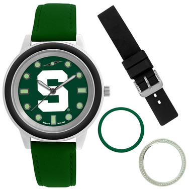Michigan State Spartans Colors Watch Gift Set - Stainless Steel Case with Interchangeable Bezels