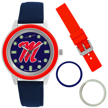 Mississippi Rebels - Ole Miss Colors Watch Gift Set - Stainless Steel Case with Interchangeable Bezels