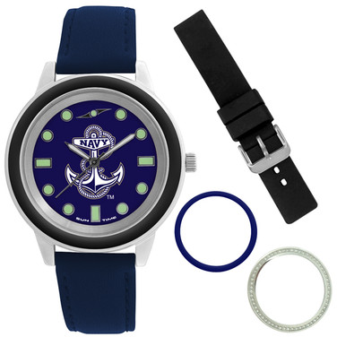 Naval Academy Midshipmen Colors Watch Gift Set - Stainless Steel Case with Interchangeable Bezels