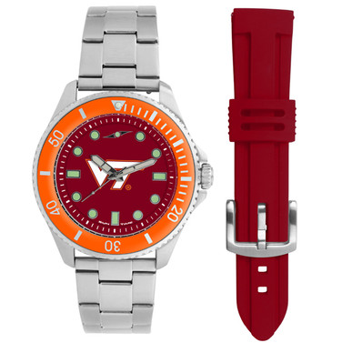 Virginia Tech Hokies Men's Contender Watch Gift Set - Stainless Steel Case with 2 Bands