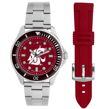 Image of Washington State Cougars Men's Contender Watch Gift Set - Stainless Steel Case with 2 Bands