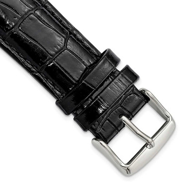 Image of DeBeer 22mm Short Black Crocodile-Style Chrono Silver-tone Buckle Watch Band