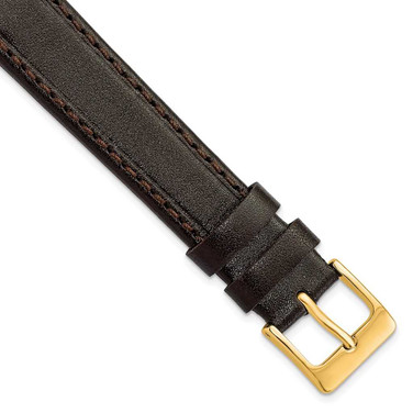 Image of DeBeer 16mm Dark Brown Genuine Calf Leather Gold-tone Buckle Watch Band