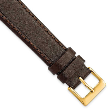 Image of DeBeer 18mm Dark Brown Genuine Calf Leather Gold-tone Buckle Watch Band