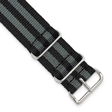 Image of DeBeer 21mm Black w/Grey Stripe Military G10 Nylon Silver-tone Buckle Watch Band