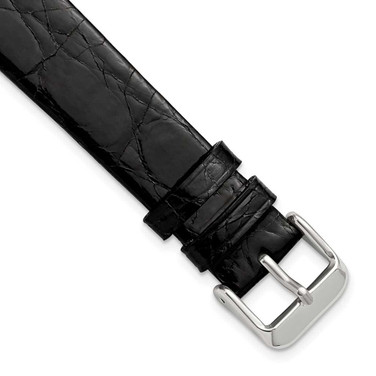 Image of DeBeer 20mm Black Flat Genuine Crocodile Silver-tone Watch Band