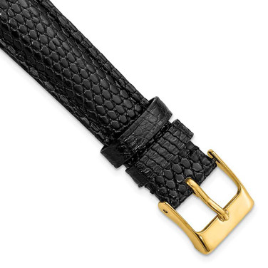 Image of DeBeer 16mm Long Black Genuine Lizard Gold-tone Buckle Watch Band