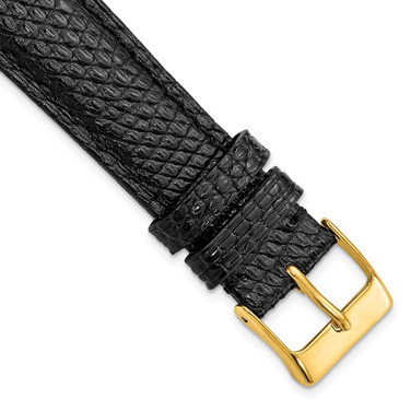 Image of DeBeer 19mm Short Black Genuine Lizard Gold-tone Buckle Watch Band