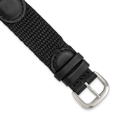 Image of DeBeer 19mm Black Army Style Nylon/Leather Steel Buckle Watch Band