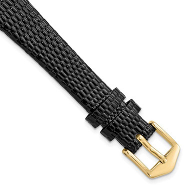 Image of Gilden 13mm Black Flat Lizard-Style Grain Calfskin Watch Band