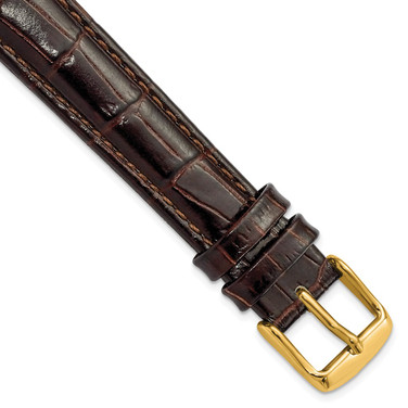 DeBeer 16mm Long Dark Brown Crocodile-Style Chrono Gold-tone Buckle Watch Band