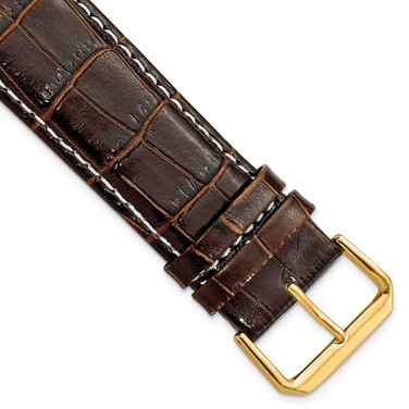 Image of DeBeer 24mm Brown Crocodile-Style Grain Chrono White Stitch Gold-tone Buckle Watch Band