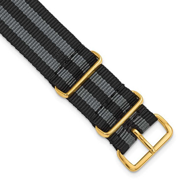 Image of DeBeer 18mm Black w/Grey Stripe Military G10 Nylon Gold-tone Buckle Watch Band