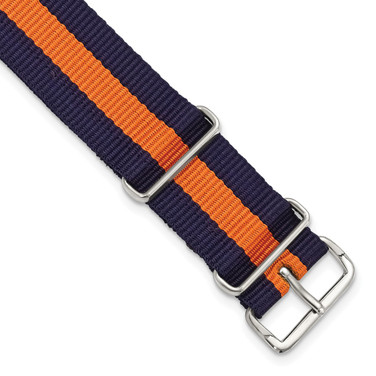 DeBeer 18mm Navy w/Orange Stripe Military G10 Nylon Silver-tone Buckle Watch Band