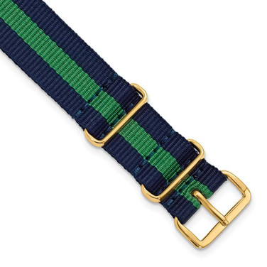 Image of DeBeer 18mm Navy w/Green Stripe Military G10 Nylon Gold-tone Buckle Watch Band