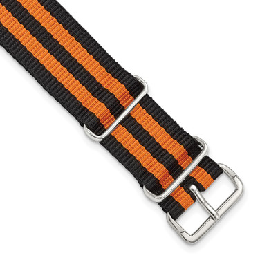 DeBeer 20mm Black w/Orange Stripes Military G10 Nylon Silver-tone Buckle Watch Band