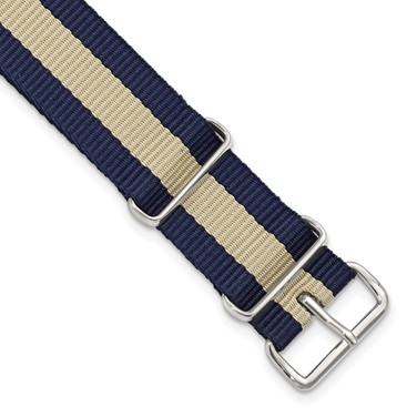 DeBeer 22mm Navy w/Sand Stripe Military G10 Nylon Silver-tone Buckle Watch Band