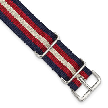 DeBeer 20mm Navy, Red, Beige Stripe Military G10 Nylon Silver-tone Buckle Watch Band