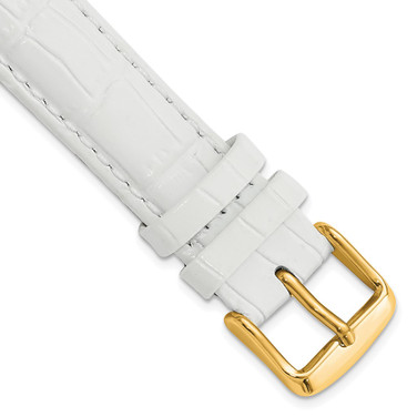 DeBeer 20mm White Crocodile-Style Grain Chrono Gold-tone Buckle Watch Band
