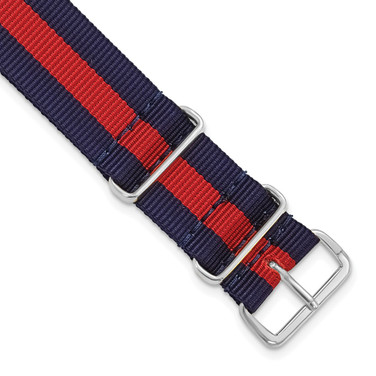 DeBeer 22mm Navy w/Red Stripe Military G10 Nylon Silver-tone Buckle Watch Band