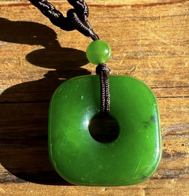 25mm Square Carved Genuine Natural Nephrite Jade Pendant on Cord