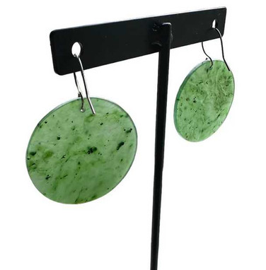 Image of 30mm Genuine Nephrite Jade Round Disc Earrings w/ Sterling Silver Hooks