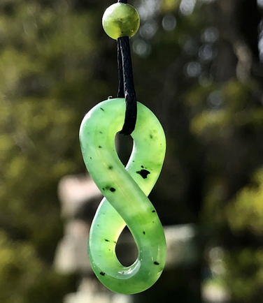 26mm Genuine Natural Nephrite Jade Infinity Twist Pendant on Cord