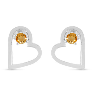 14K White Gold Citrine Open Heart Birthstone Earrings